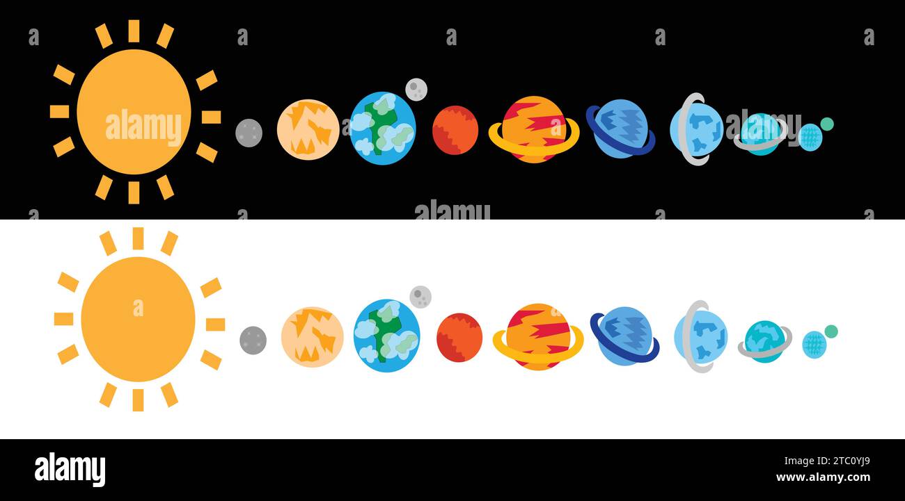 Système solaire avec soleil et planètes, Mercure, Vénus, Terre, Lune — free download
