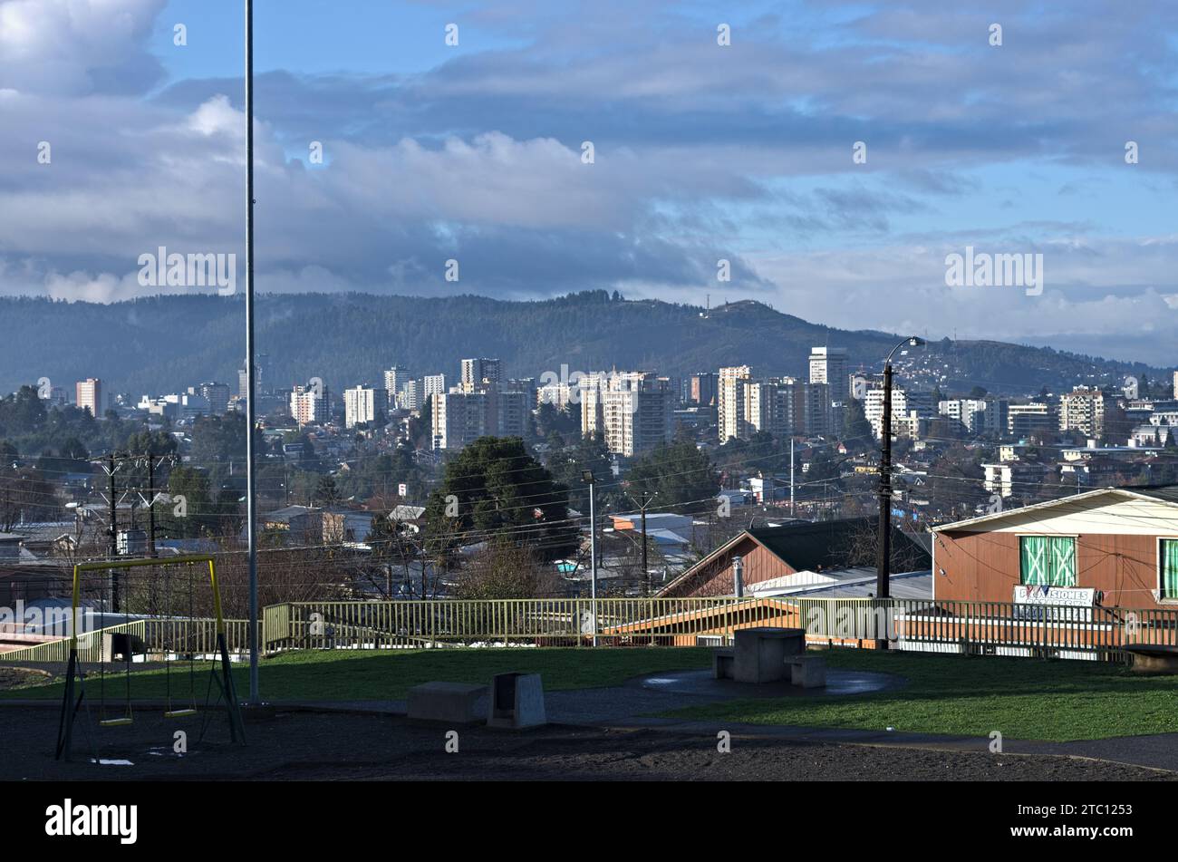 Vue aérienne de bâtiments modernes à Temuco, Chili Banque D'Images