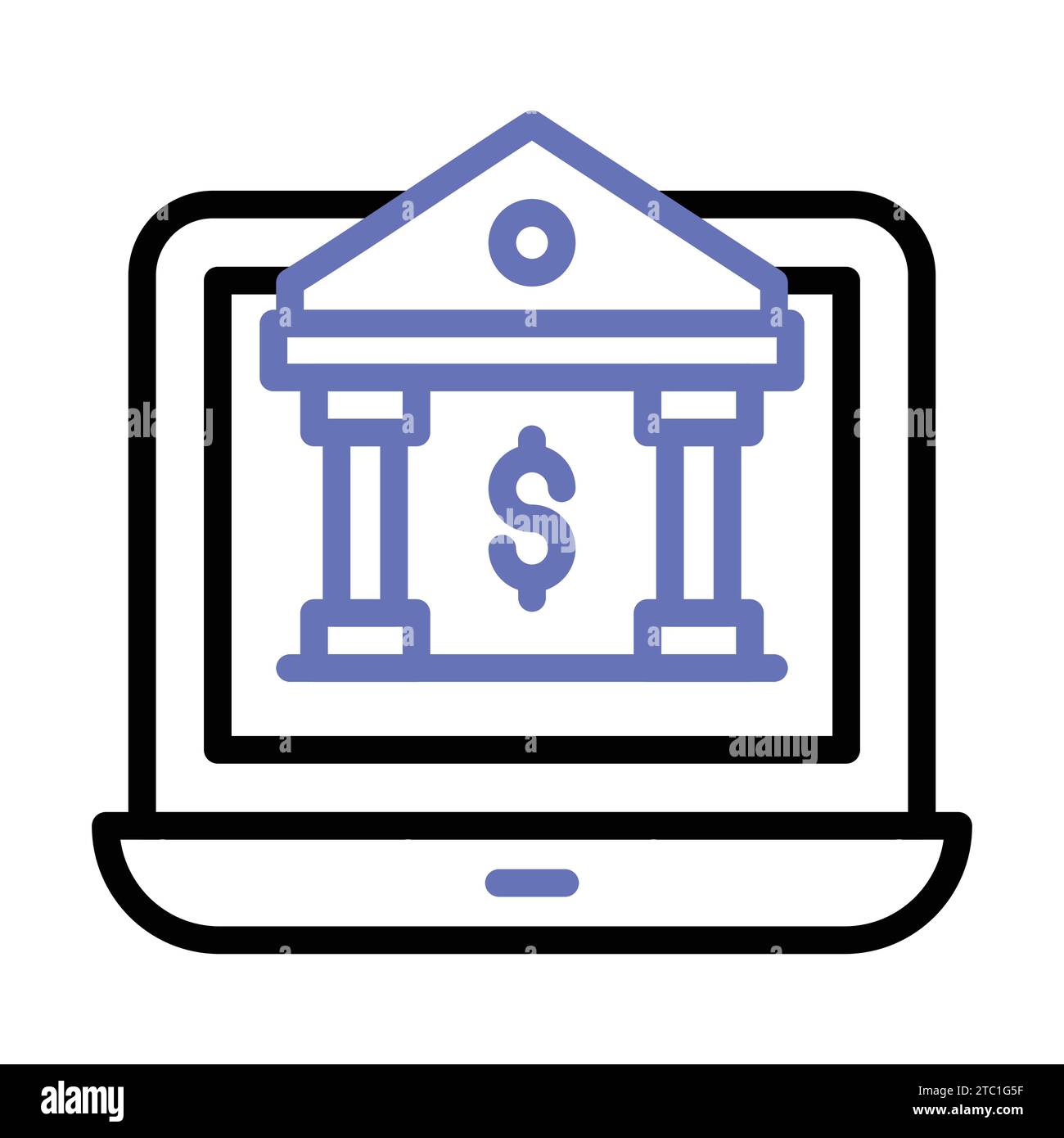 Bâtiment de banque avec ordinateur portable représentant le site Web de la banque ou l'icône du concept de banque en ligne. Illustration de Vecteur