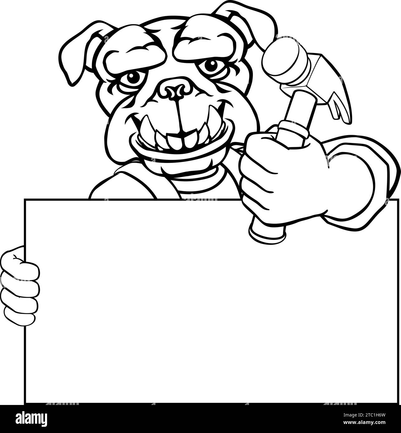 Bulldog Hammer Cartoon Mascot Handyman Carpenter Illustration de Vecteur