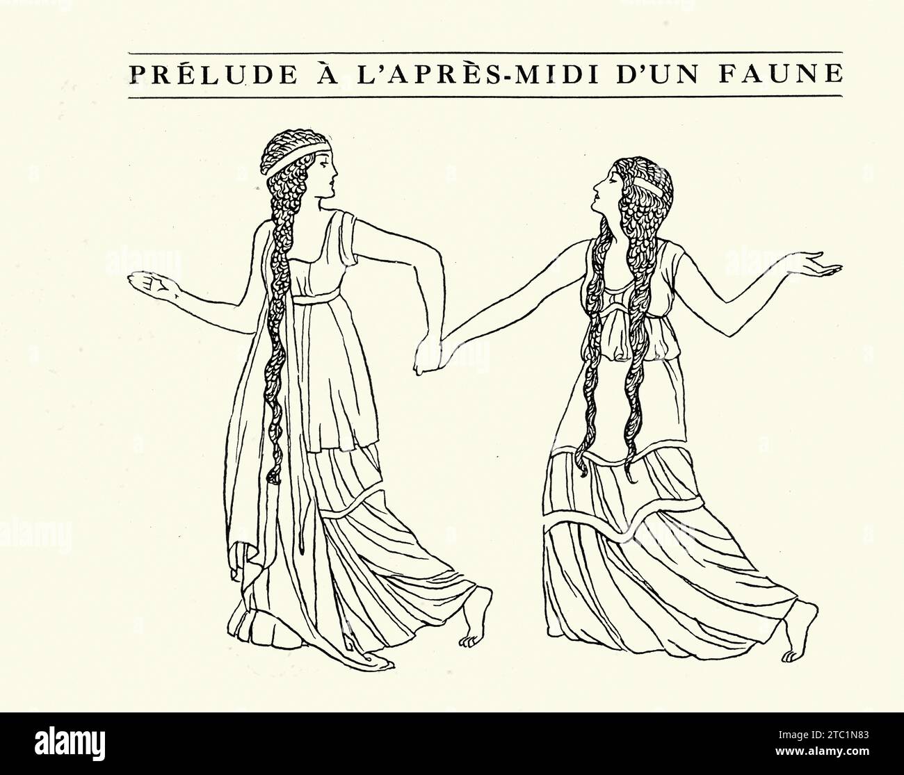 Femme aux cheveux longs, robe grecque classique, scène et costume design pour prélude à l'après-midi d'un faune, prélude à l'après-midi d'un faune, a sym Banque D'Images Femme aux cheveux longs, robe grecque classique, scène et costume design pour prélude à l'après-midi d'un faune, prélude à l'après-midi d'un faune, a sym Banque D'Images