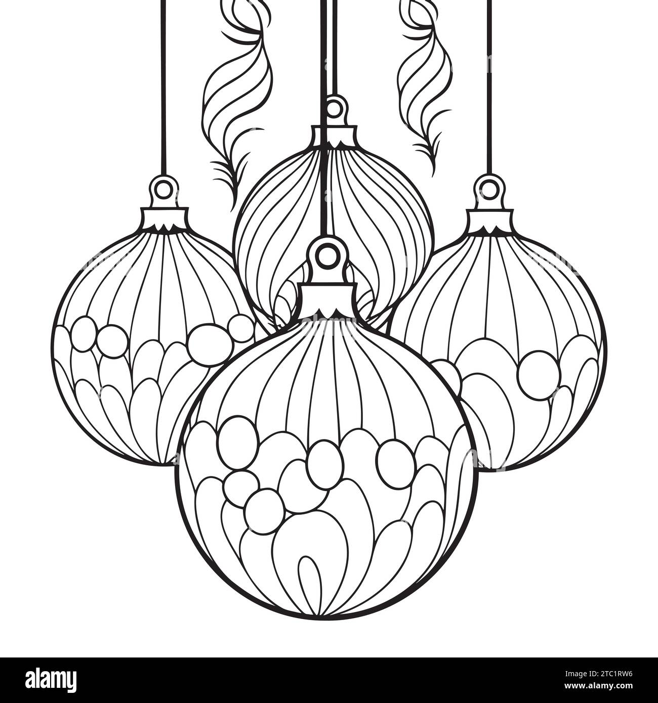 Décorations d'arbre de Noël, boules de Noël. Illustration en noir et blanc Illustration de Vecteur