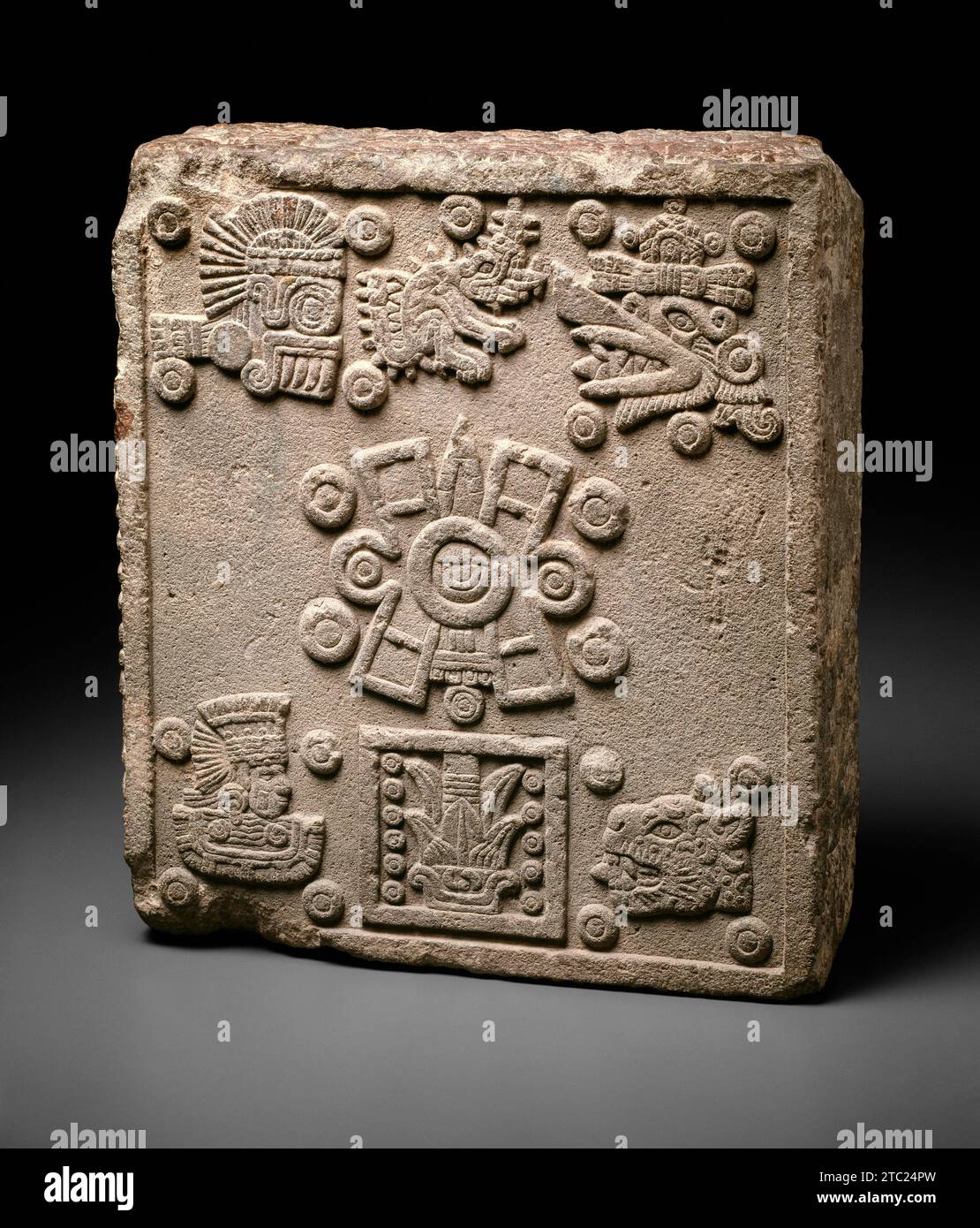 Pierre de couronnement de Motecuhzoma II (Pierre des cinq soleils) aztèque (Mexica) de Tenochtitlan, Mexique 1503 Banque D'Images
