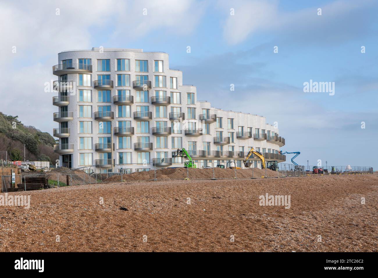 Le développement Shoreline presque terminé sur la plage Folkestone Banque D'Images