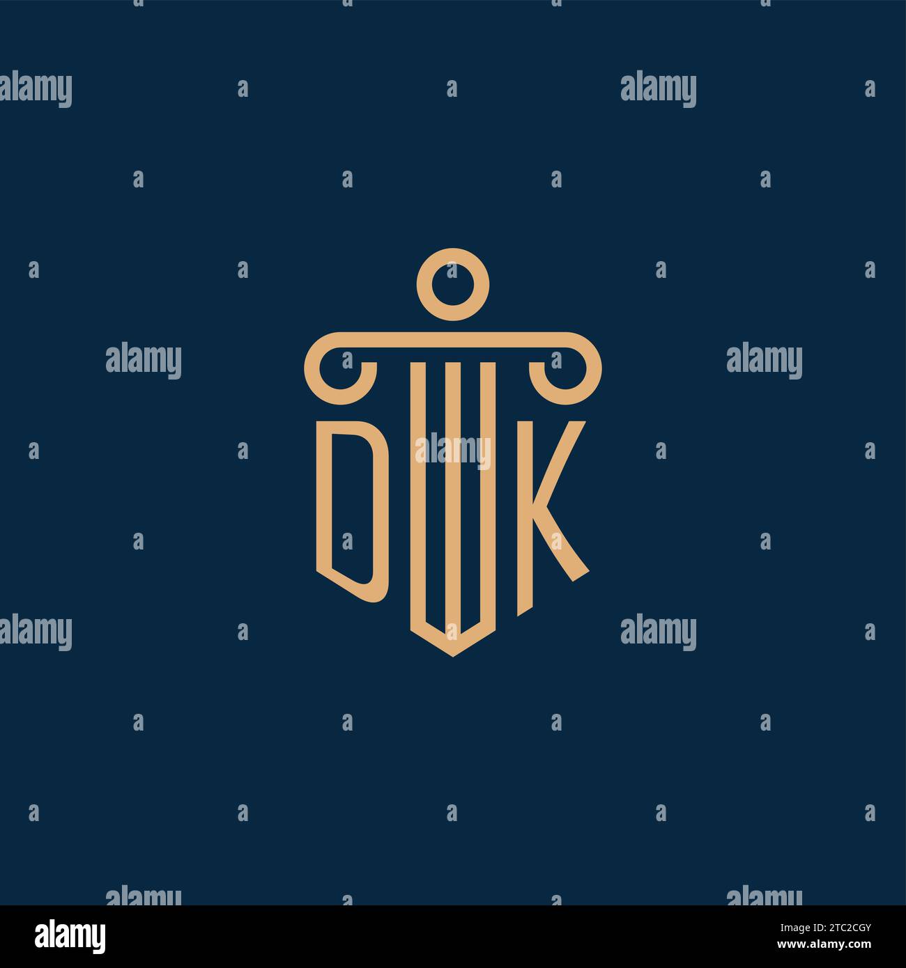 Initiale DK pour logo de cabinet d'avocats, logo d'avocat avec icône de pilier Illustration de Vecteur
