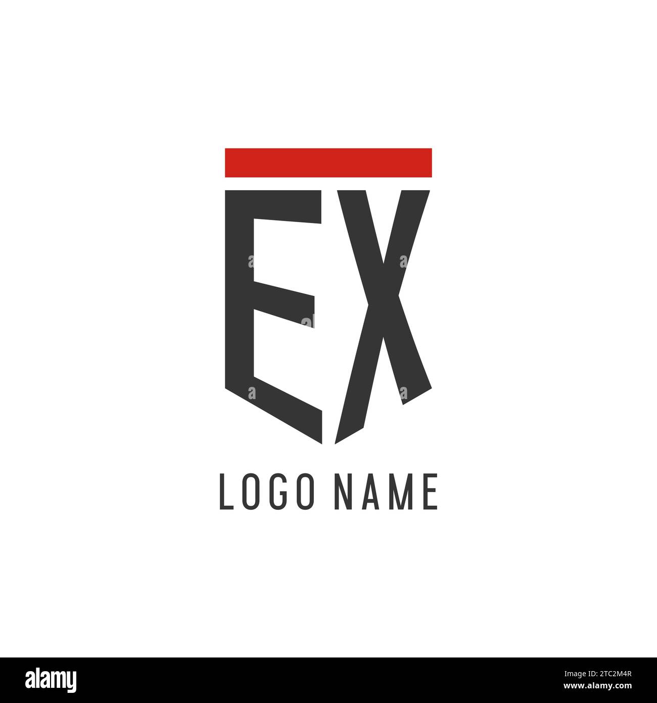 Logo eSport initial EX avec graphisme vectoriel de style bouclier simple Illustration de Vecteur