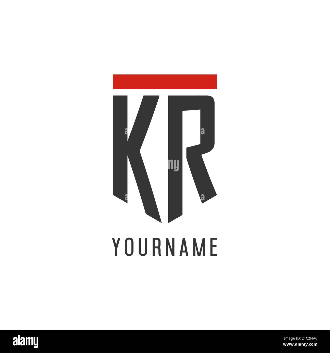 Logo eSport initial KR avec graphisme vectoriel de style bouclier simple Illustration de Vecteur