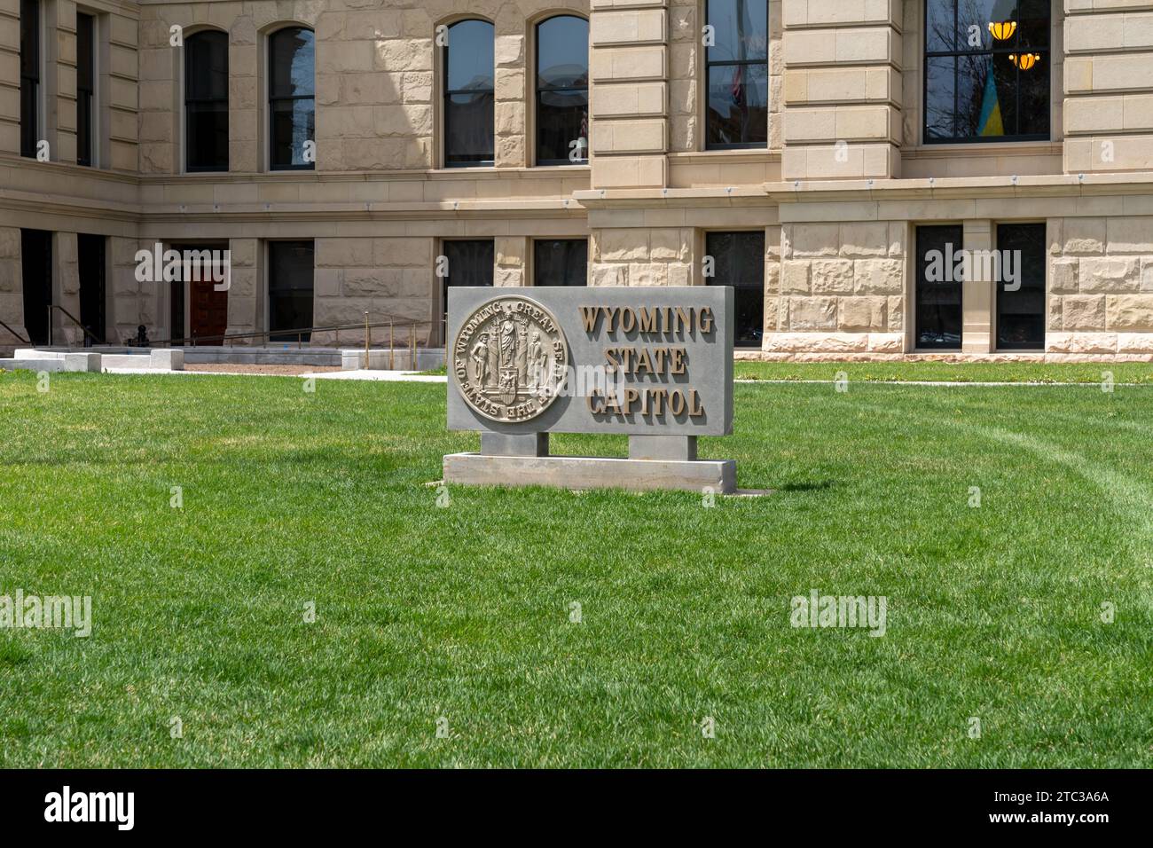 L'enseigne du Capitole de l'État du Wyoming à Cheyenne, Wyoming, États-Unis Banque D'Images