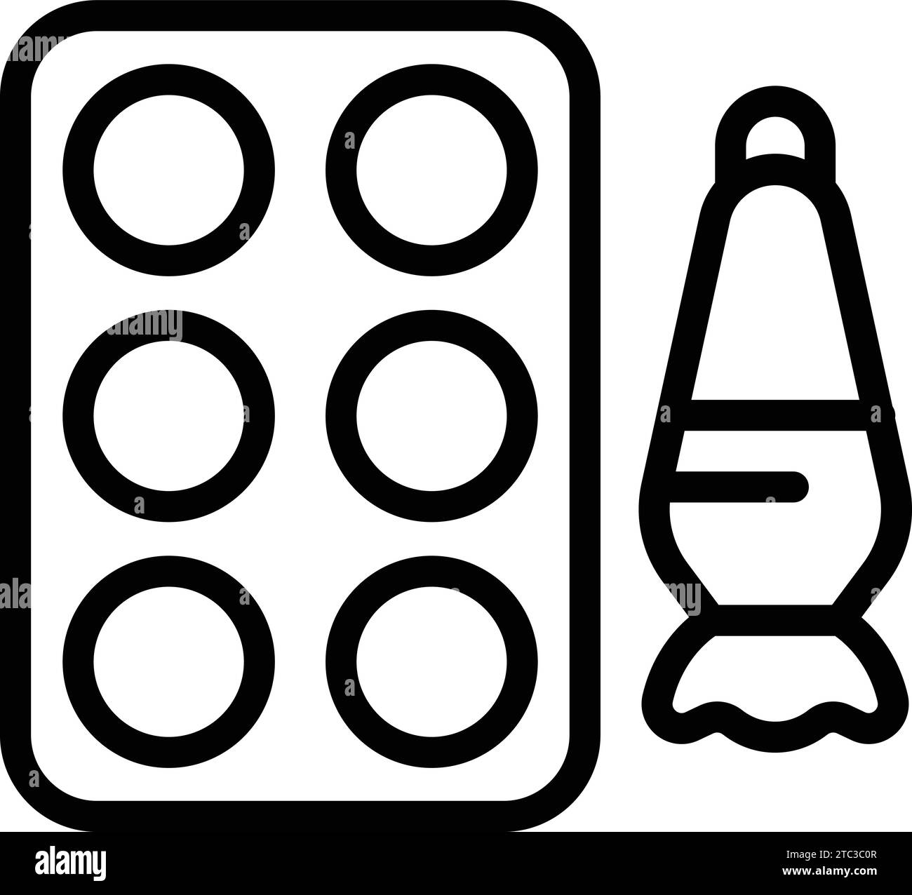 Vecteur de contour d'icône de sac de tuyauterie et de matériel de cuisson. Ustensiles de cuisine ustensiles de pâtisserie. Produit de cuisson en céramique Illustration de Vecteur