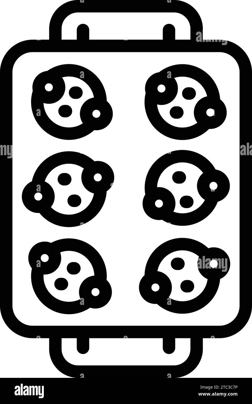 Vecteur de contour d'icône de plateau en céramique culinaire de muffins. Plateau à biscuits Articles en céramique pour le four Illustration de Vecteur