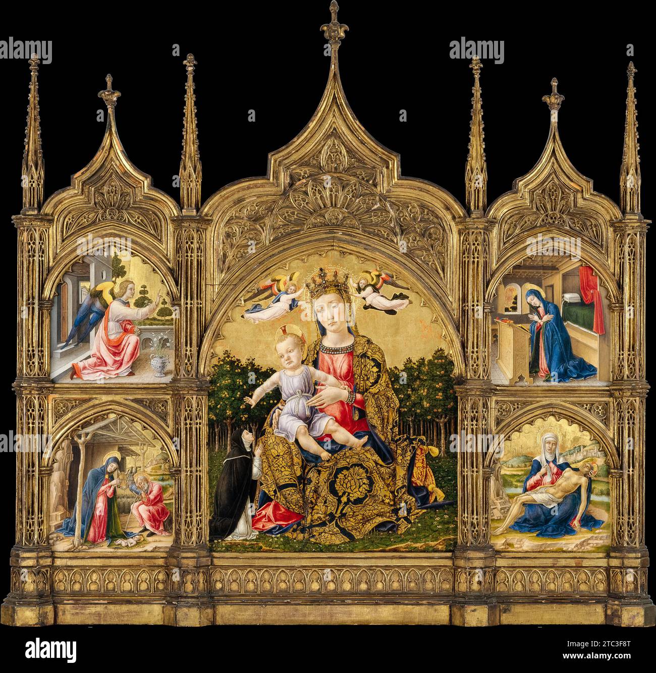 Bartolomeo Vivarini, la Vierge de l'humilité, l'Annonciation, la Nativité et le Pietà ; 1465; tempera et or sur bois Banque D'Images
