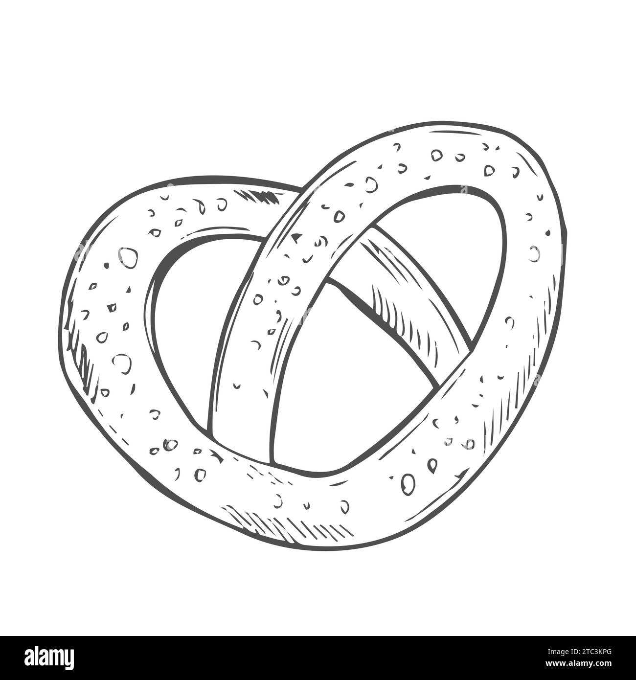 Bretzel au beurre. Cuisson pour le thé. Illustration vectorielle de doodle dessinée à la main. Contour noir et blanc. Coloriage pour enfants. Silhouette. Illustration de Vecteur