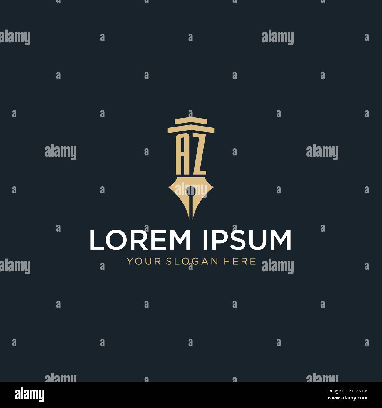 Logo initial AZ monogramme avec stylo plume et idées de conception de style pilier Illustration de Vecteur