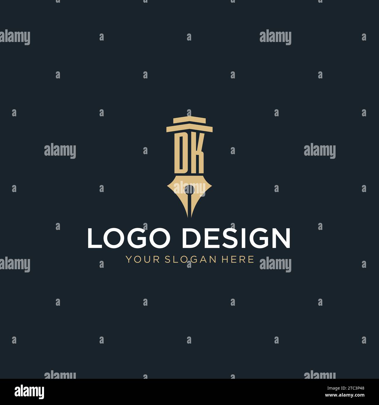 Logo initial monogramme DK avec stylo plume et idées de conception de style pilier Illustration de Vecteur