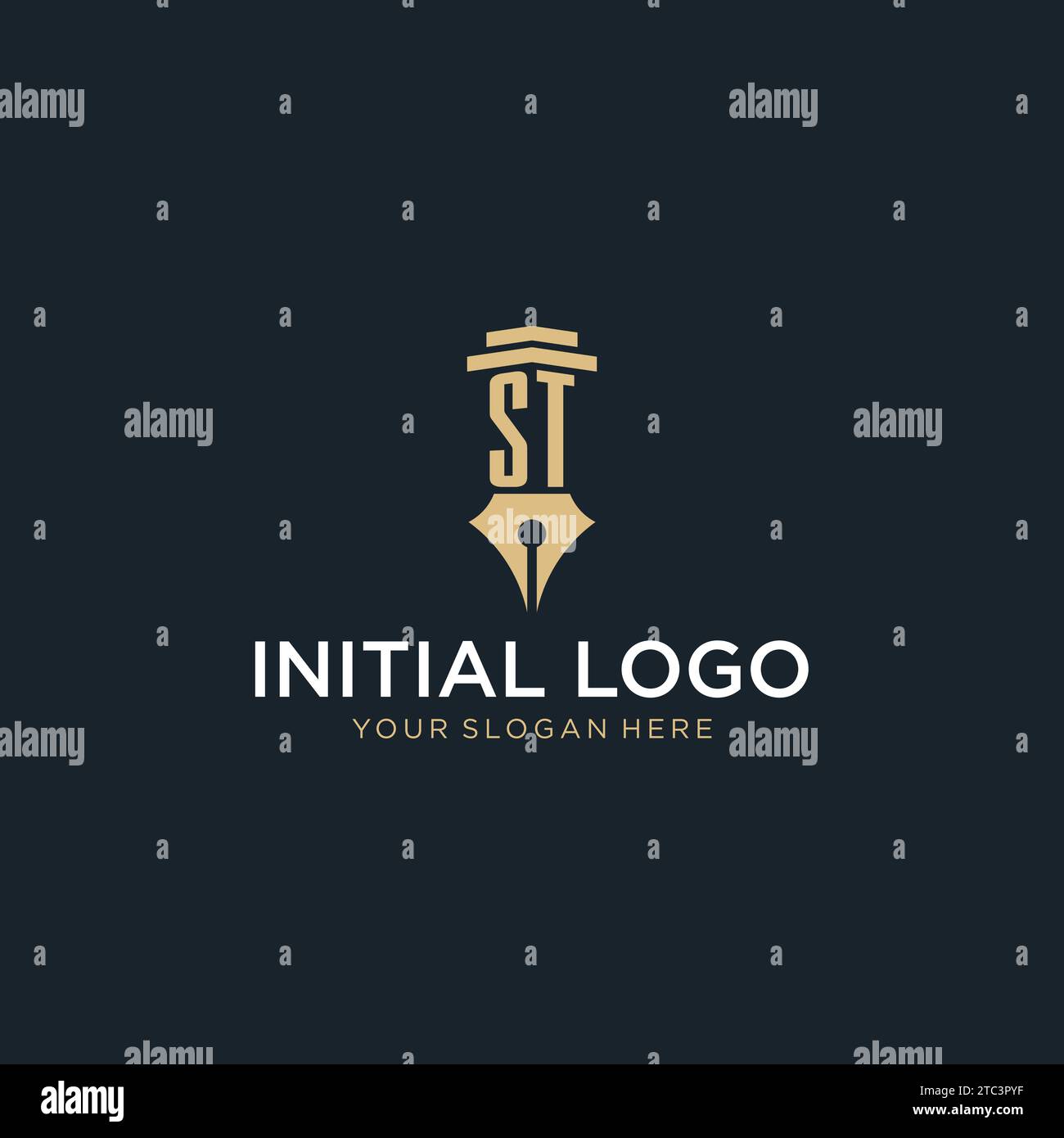 Logo initial monogramme ST avec stylo plume et idées de conception de style pilier Illustration de Vecteur