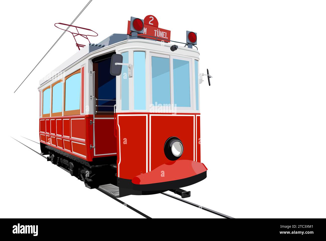 Tramway traditionnel rouge turc. Place Taksim, tunnel. Istanbul, Türkiye. Illustration JPG. Banque D'Images