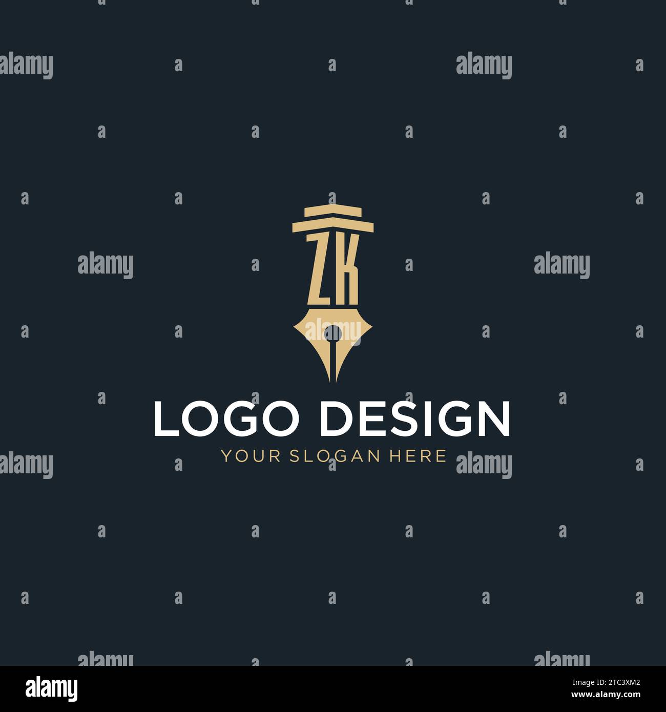 Logo initial monogramme ZK avec stylo plume et idées de conception de style pilier Illustration de Vecteur