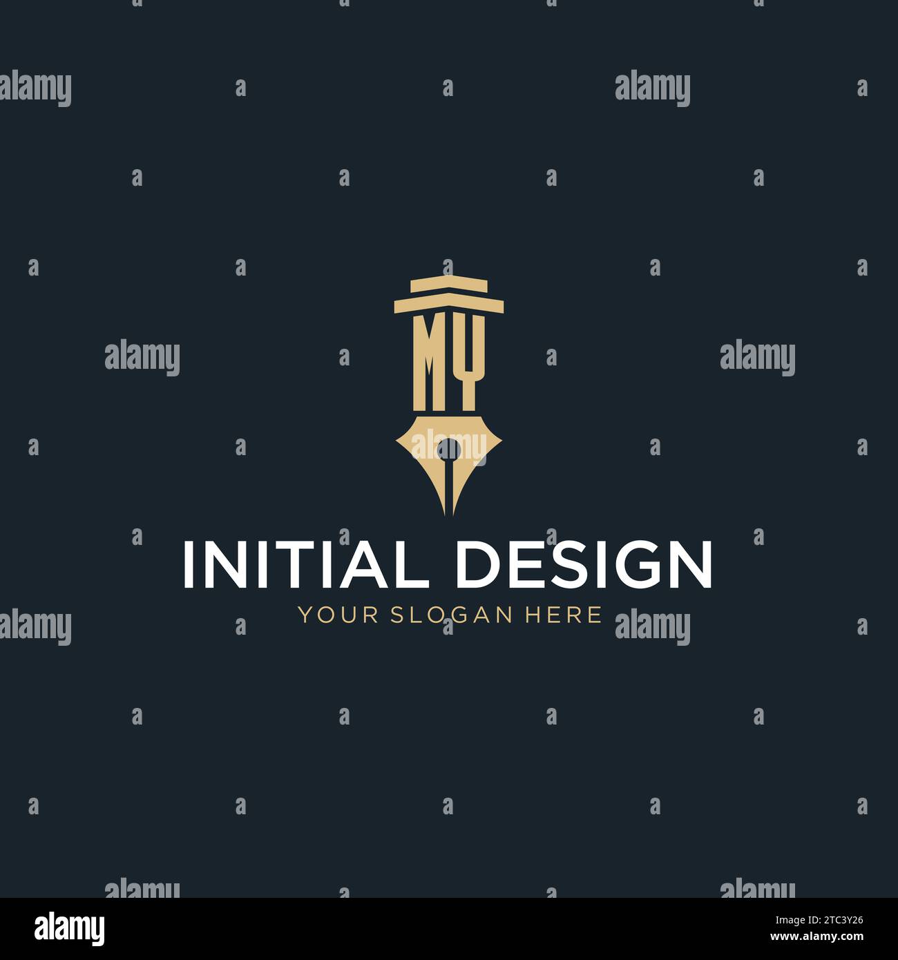 MON logo initial monogramme avec stylo plume et idées de conception de style pilier Illustration de Vecteur