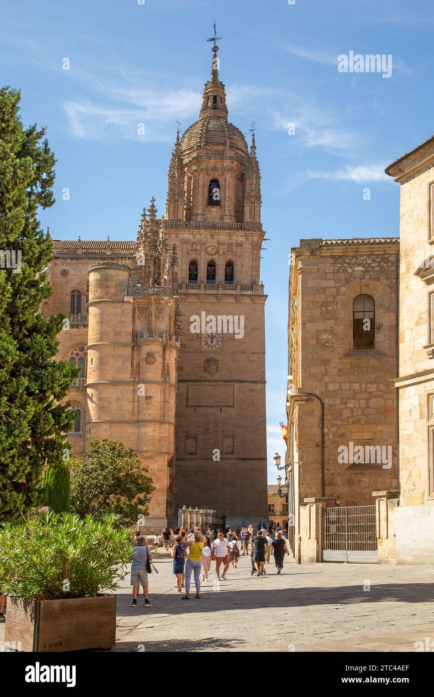 Touristes et vacanciers en dehors de la cathédrale de Salamanque de l'Assomption de la Vierge Marie dans la ville espagnole de Salamanque Castille Léon Espagne Banque D'Images