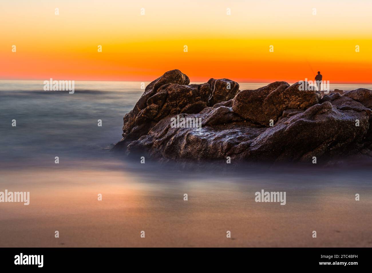 Pêcheur respectif, voyage de plage, longue exposition Banque D'Images
