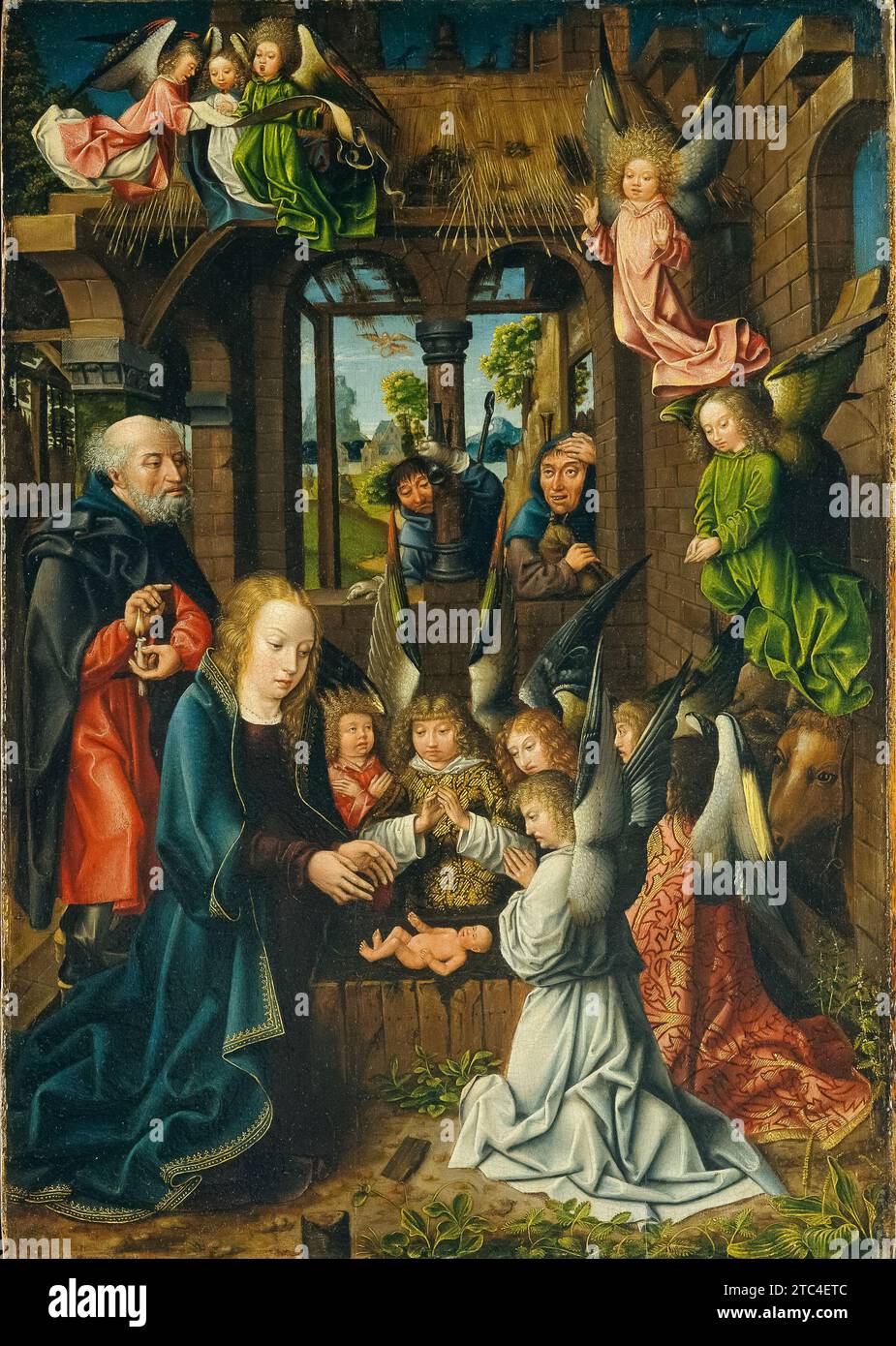 Maître d'atelier de Francfort, l'adoration de l'enfant Christ, vers 1499, huile sur panneau de chêne ; met, New York, États-Unis Banque D'Images
