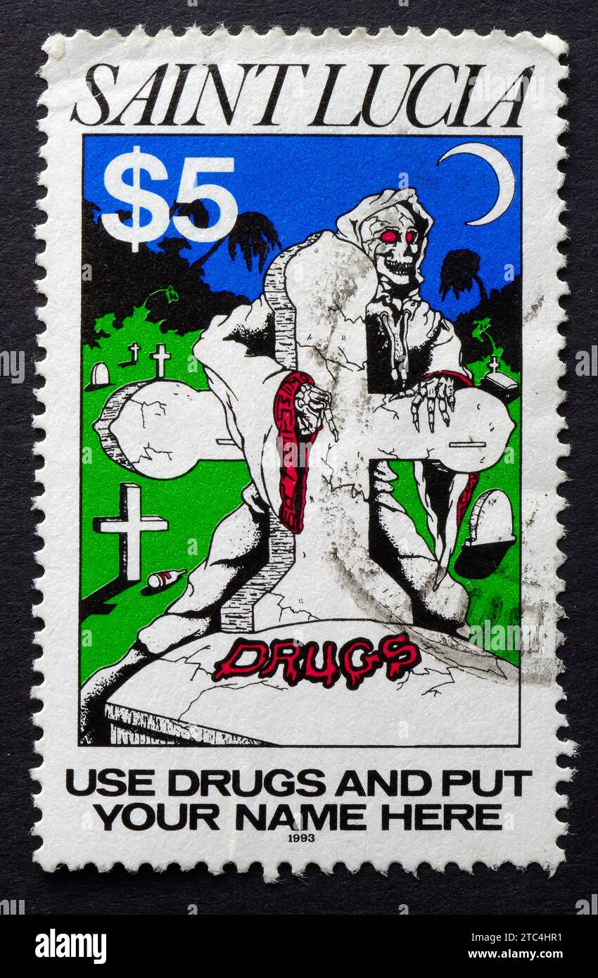 Sainte-Lucie - anti-drogue - Timbre postal (1993) Banque D'Images
