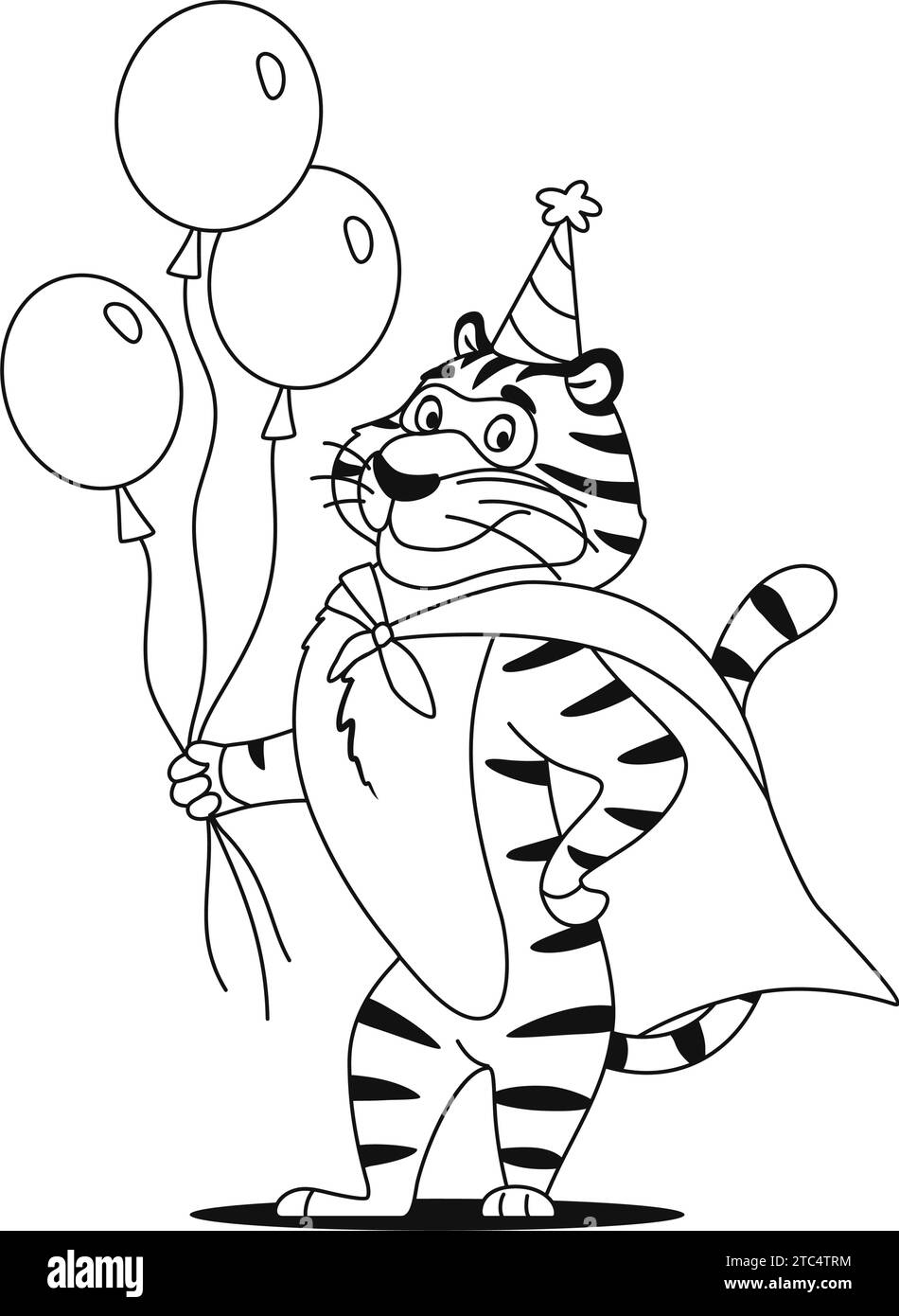 Coloriage. Super-héros tigre de dessin animé drôle Illustration de Vecteur
