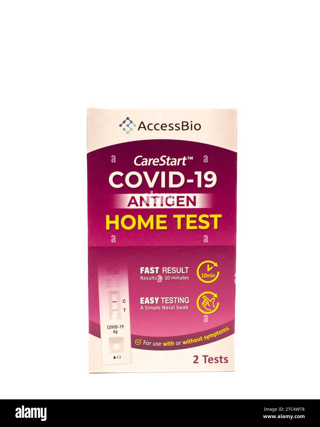 Un paquet de 2 kits de test à domicile Access Bio CareStart COVID-19 Antigen Banque D'Images