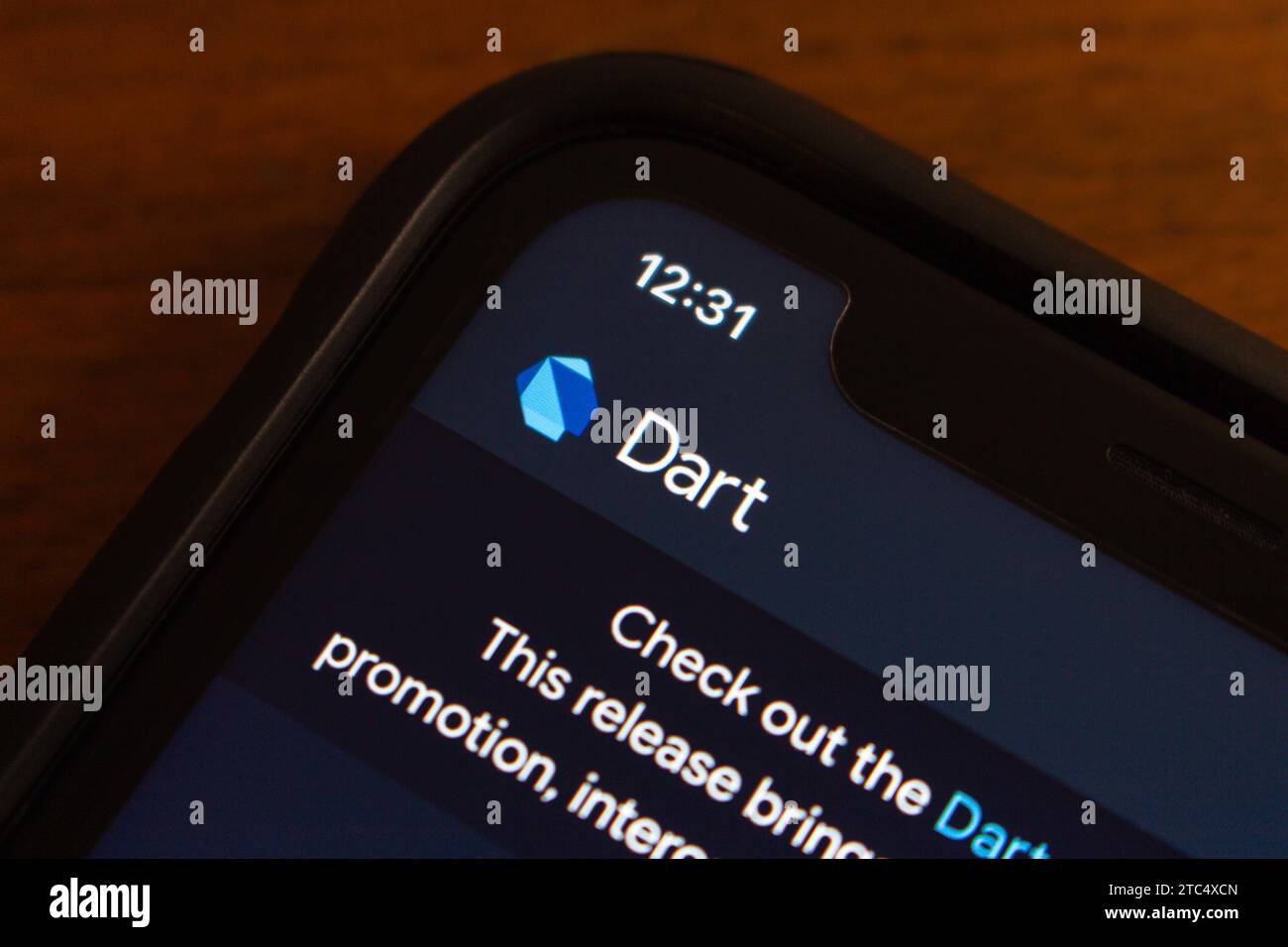 Site web DART vu dans un iPhone. DART est un langage de programmation orienté objet, basé sur les classes et collecté de déchets développé par Google. Banque D'Images