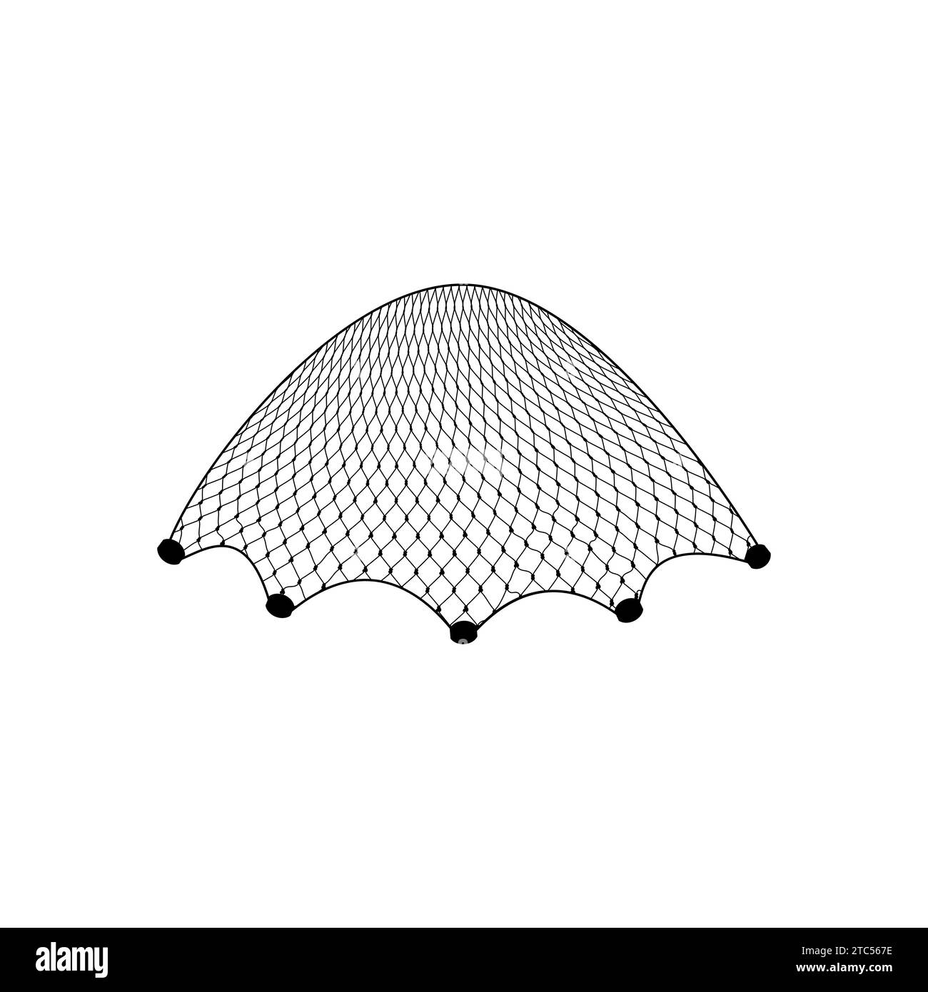 Filet de poisson, filet de poisson isolé. Matériau isolé de maille de vecteur 3d avec des lests utilisés dans la pêche pour attraper le poisson. Il se compose de nœuds interconnectés conçus pour piéger les poissons tout en permettant à l'eau de s'écouler Illustration de Vecteur
