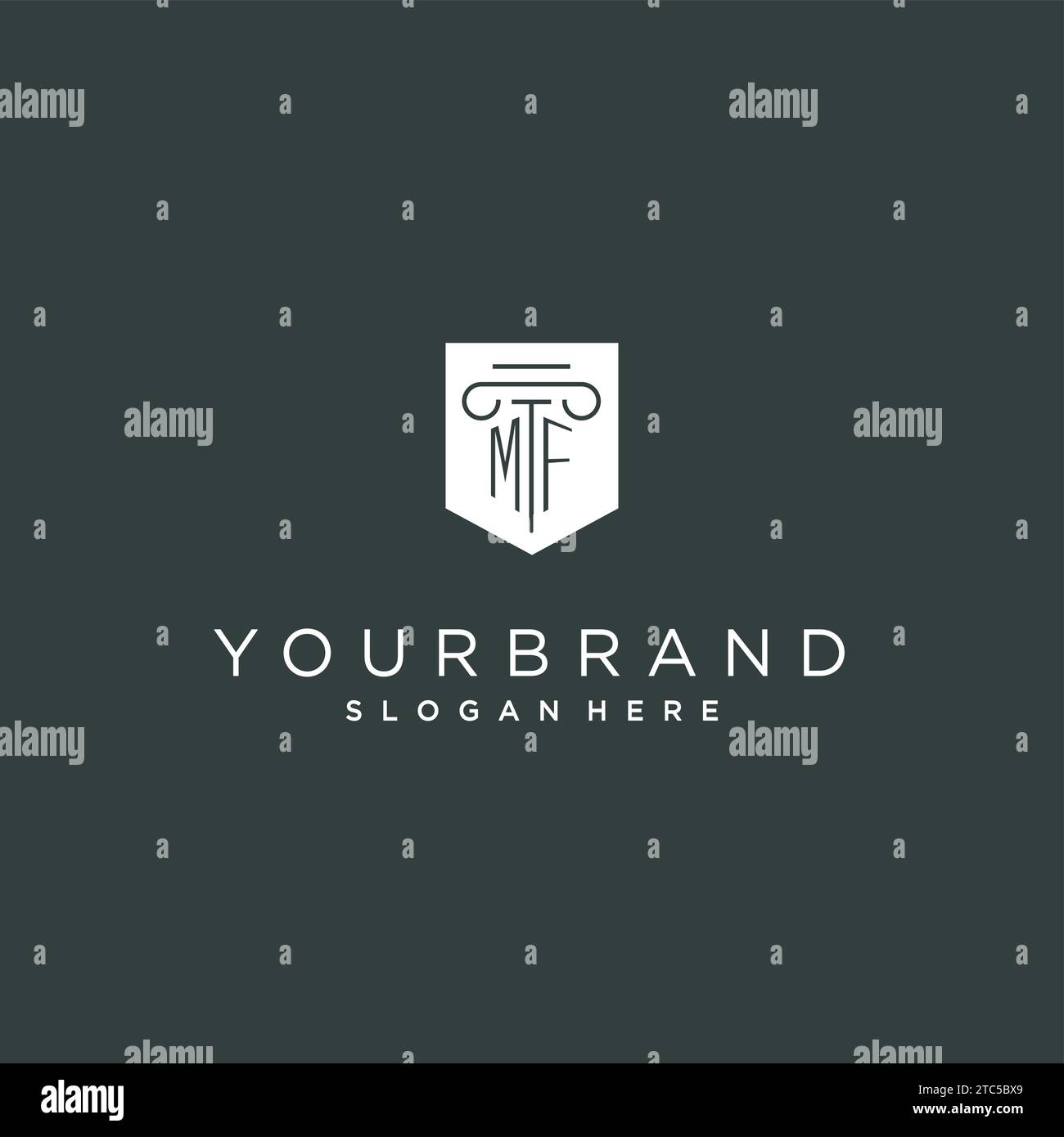 Monogramme MF avec logo de pilier et bouclier, logo luxueux et élégant pour le graphique vectoriel du cabinet juridique Illustration de Vecteur