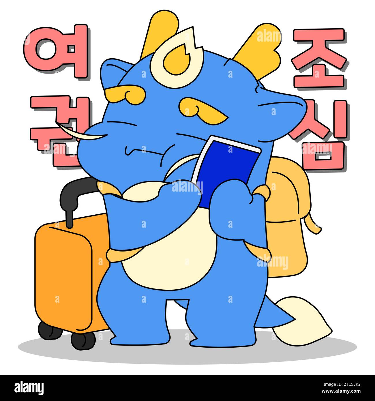 Blue Dragon Character soigneusement enroulé autour du passeport Banque D'Images