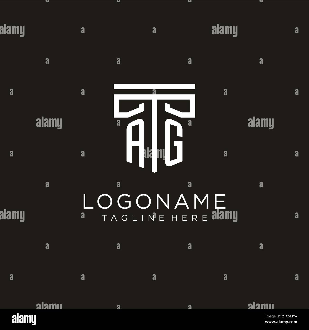 Logo initial AG avec conception de style pilier géométrique, conception de logo de cabinet d'avocats moderne créatif Illustration de Vecteur