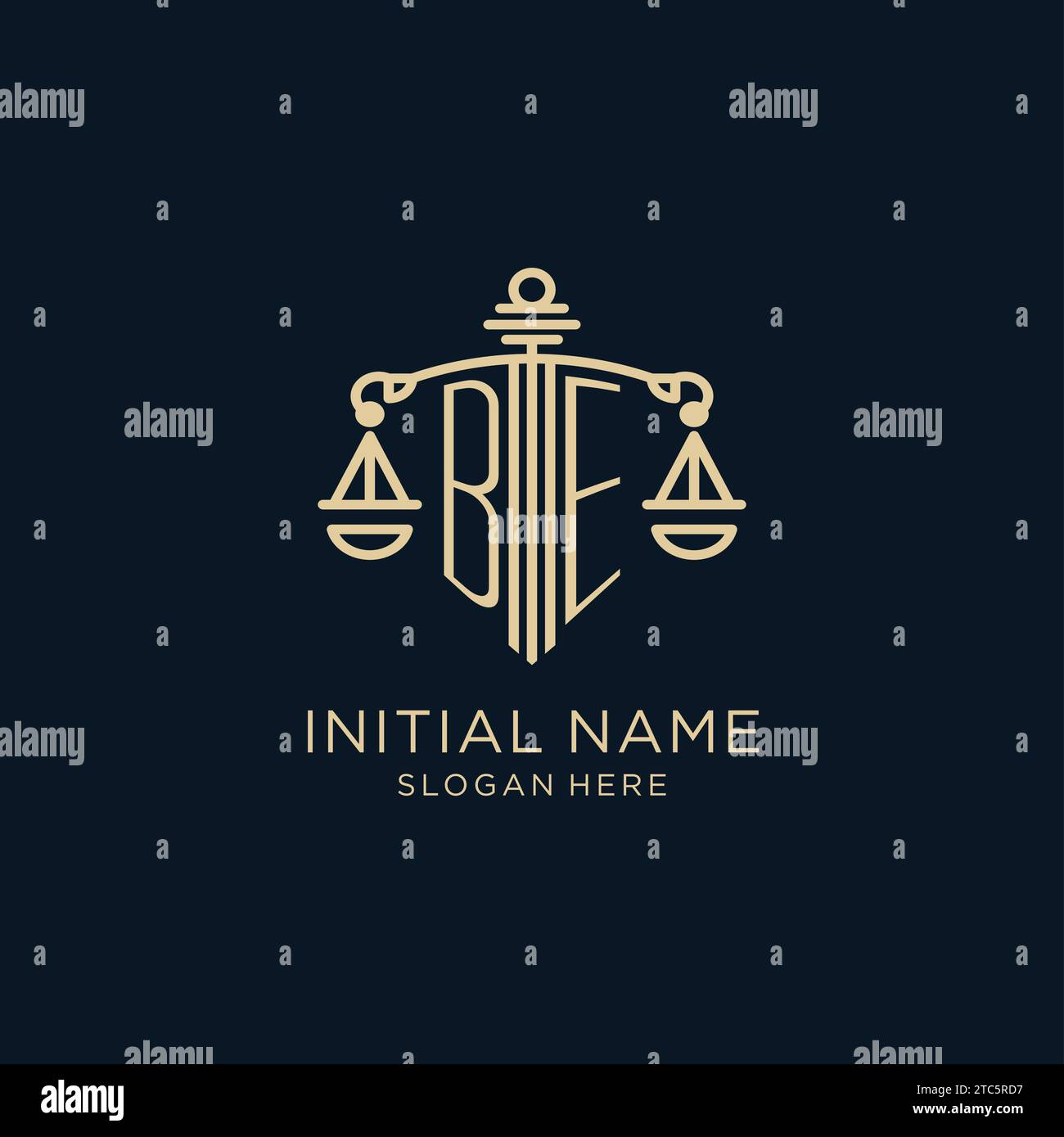 Logo initial BE avec bouclier et échelles de justice, de luxe et de design de logo de cabinet d'avocats moderne graphique vectoriel Illustration de Vecteur