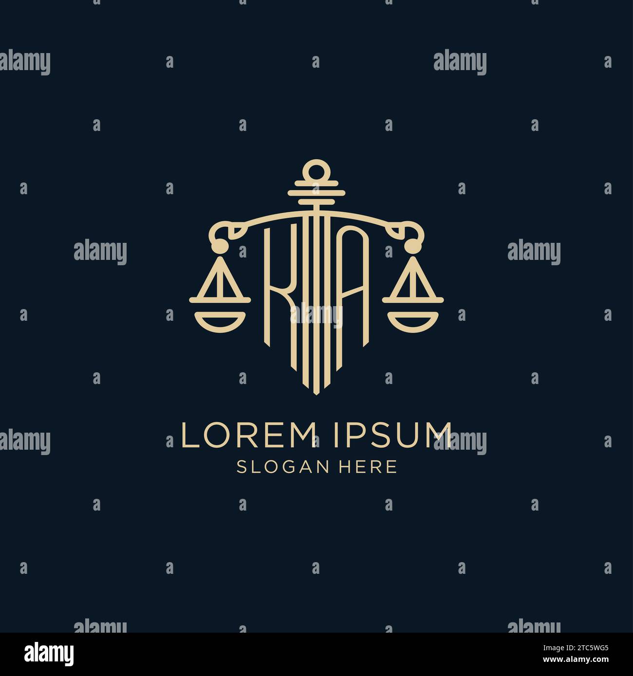 Logo KA initial avec bouclier et échelles de justice, de luxe et graphique vectoriel de conception de logo de cabinet d'avocats moderne Illustration de Vecteur