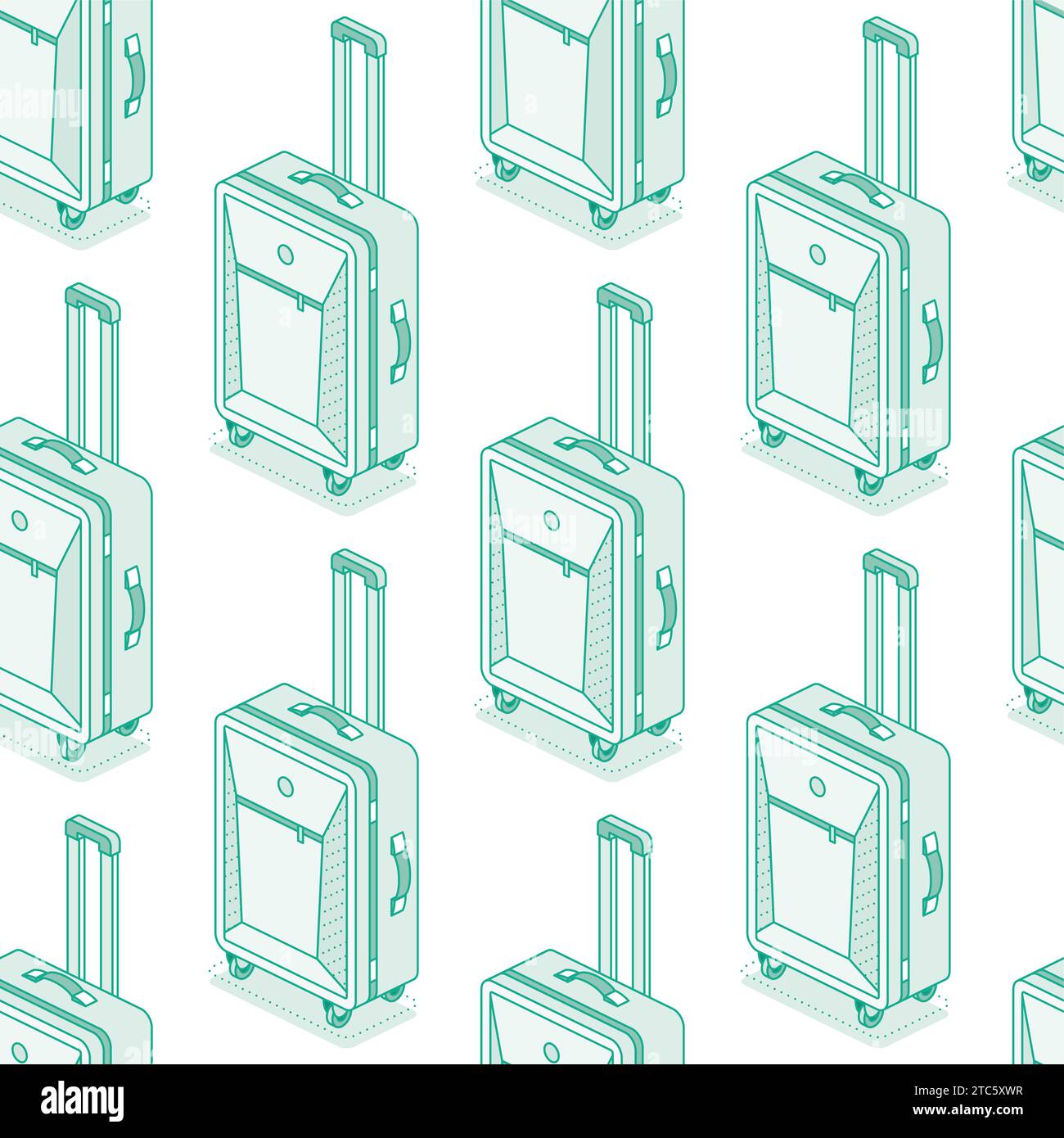 Modèle sans couture avec valises sur roues isolé sur fond blanc. Objets de contour isométrique. Illustration vectorielle. Bagages. Symbole de voyage. Illustration de Vecteur