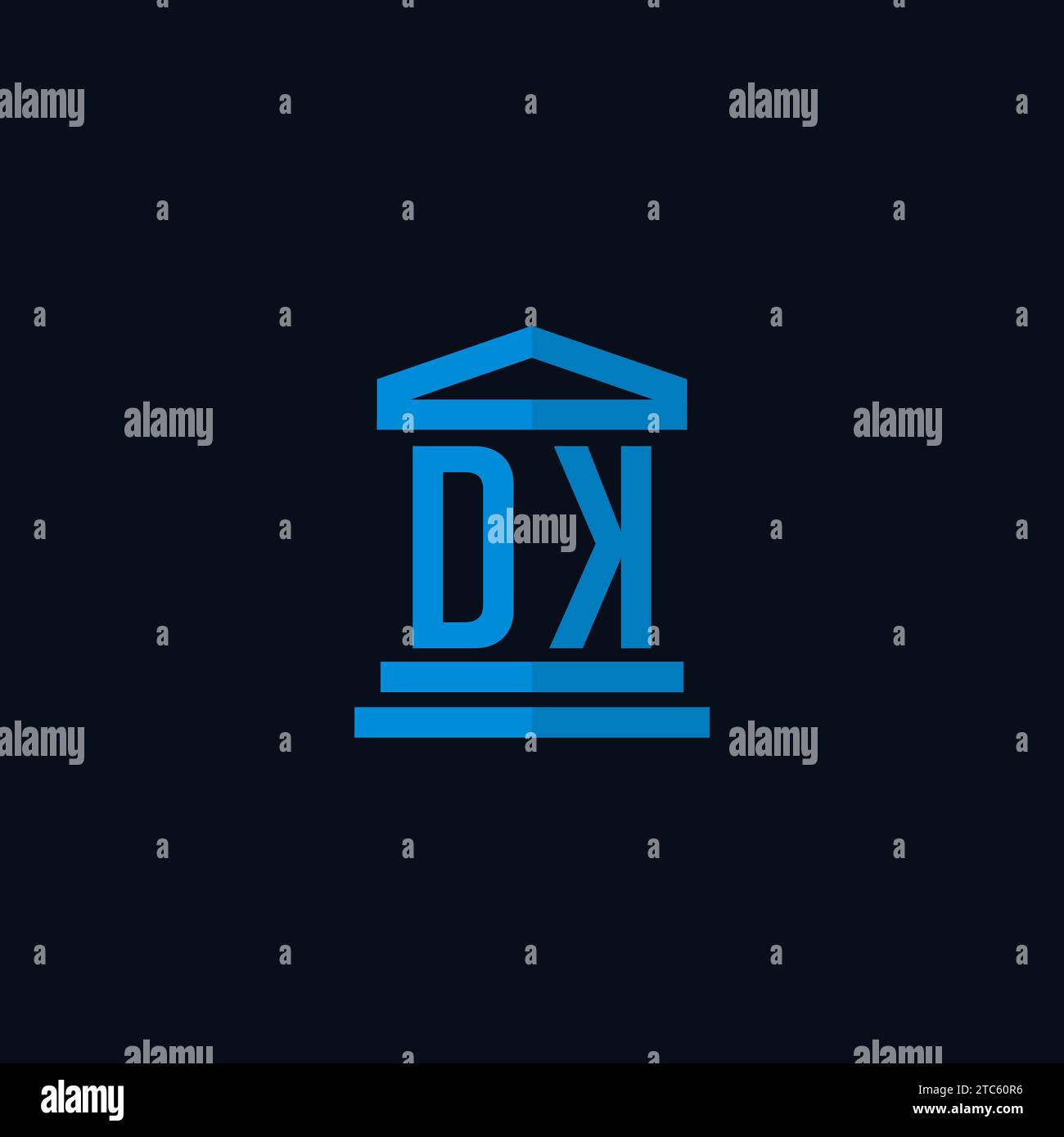 Monogramme de logo initial DK avec des idées de conception d'icônes de bâtiment de palais de justice simples Illustration de Vecteur