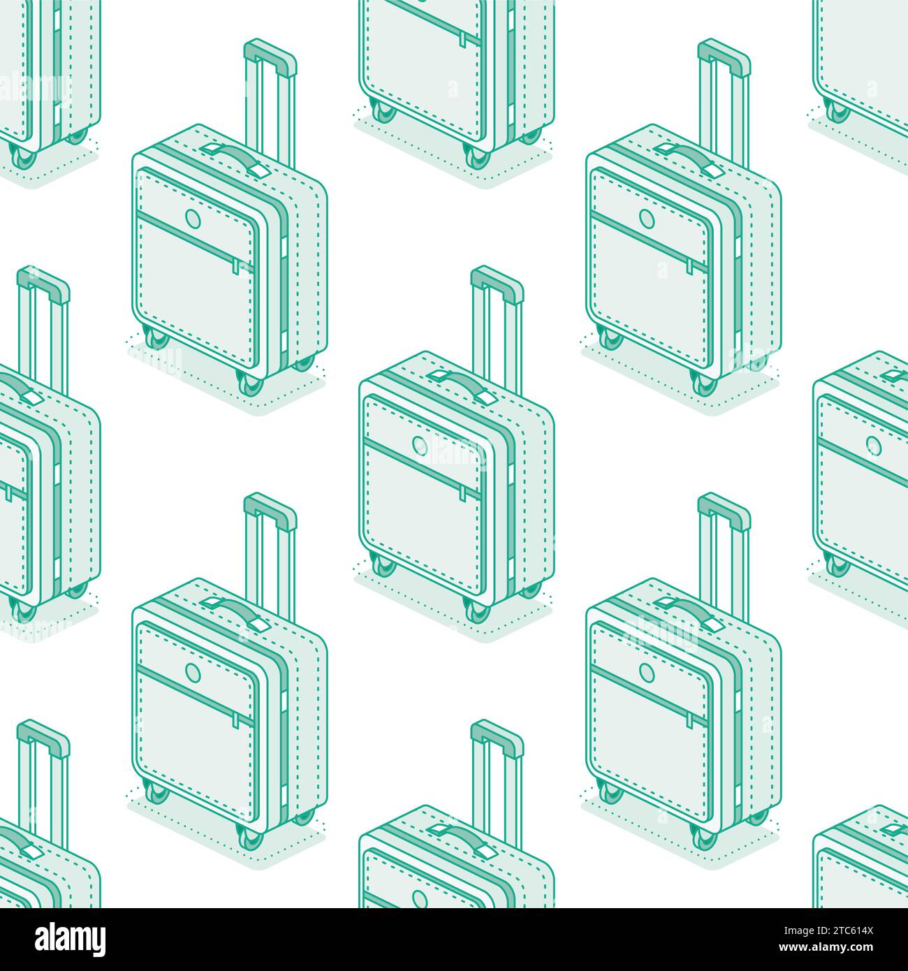 Modèle sans couture avec valises sur roues isolé sur fond blanc. Objets de contour isométrique. Illustration vectorielle. Bagages. Symbole de voyage. Illustration de Vecteur