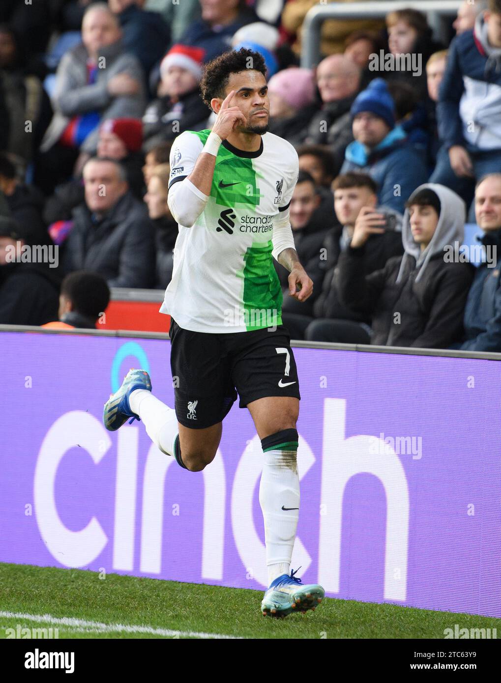 Londres, Royaume-Uni. 09 décembre 2023 - Crystal Palace v Liverpool - Premier League - Selhurst Park. Luis Diaz célèbre marquer, mais le « but » a ensuite été exclu comme hors-jeu. Crédit photo : Mark pain / Alamy Live News Banque D'Images
