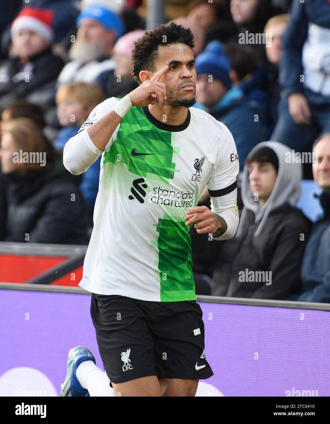 Londres, Royaume-Uni. 09 décembre 2023 - Crystal Palace v Liverpool - Premier League - Selhurst Park. Luis Diaz célèbre marquer, mais le « but » a ensuite été exclu comme hors-jeu. Crédit photo : Mark pain / Alamy Live News Banque D'Images