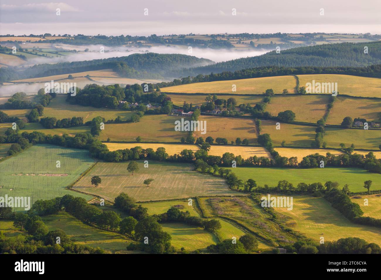 Vue aérienne de la campagne vallonnée à la périphérie de Dartmoor, Devon, Angleterre. Été (juin) 2023. Banque D'Images