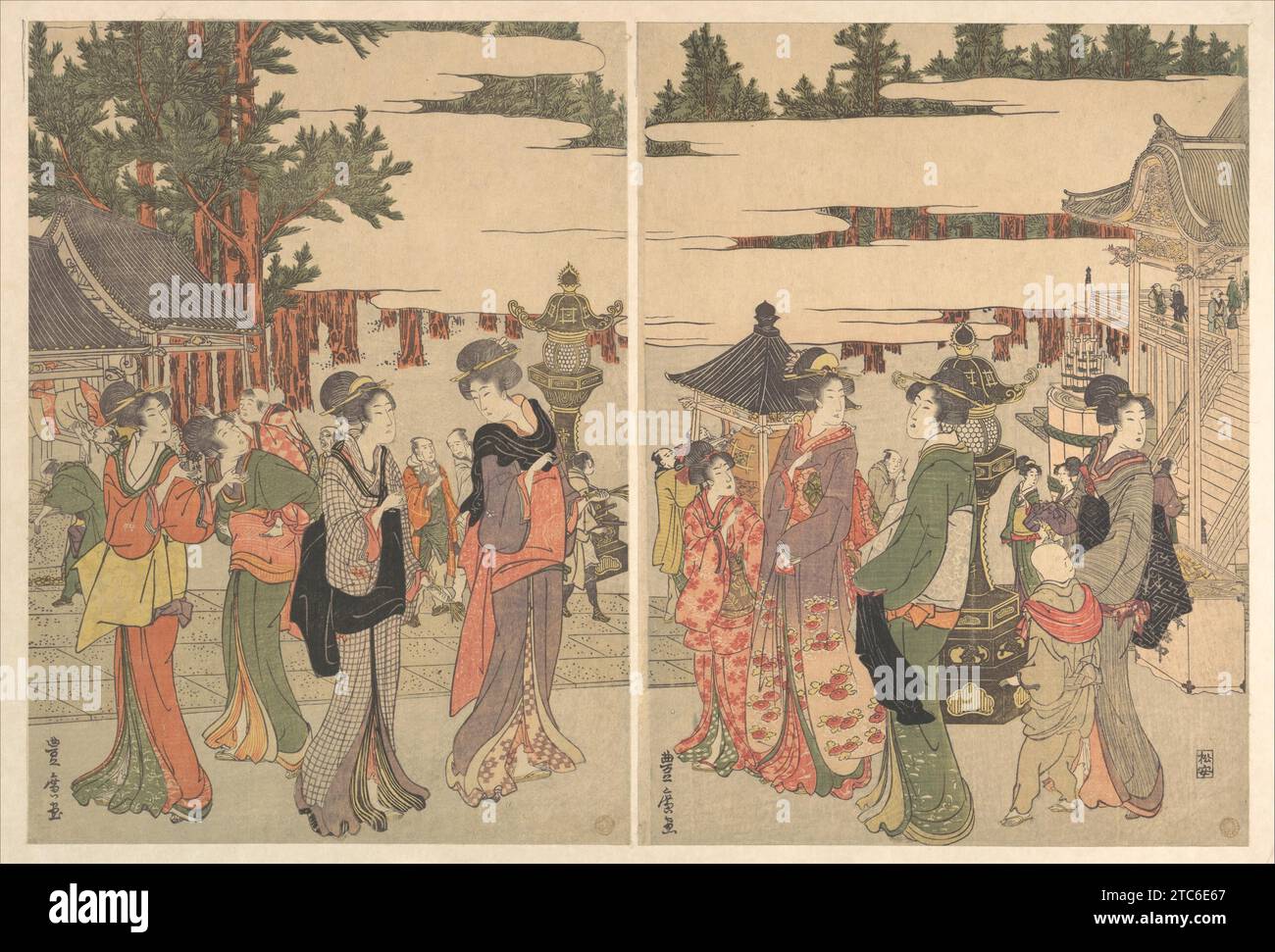 Horinouchi Myo-ho-ji EHo Mairi no zu 1914 par Utagawa Toyohiro Banque D'Images