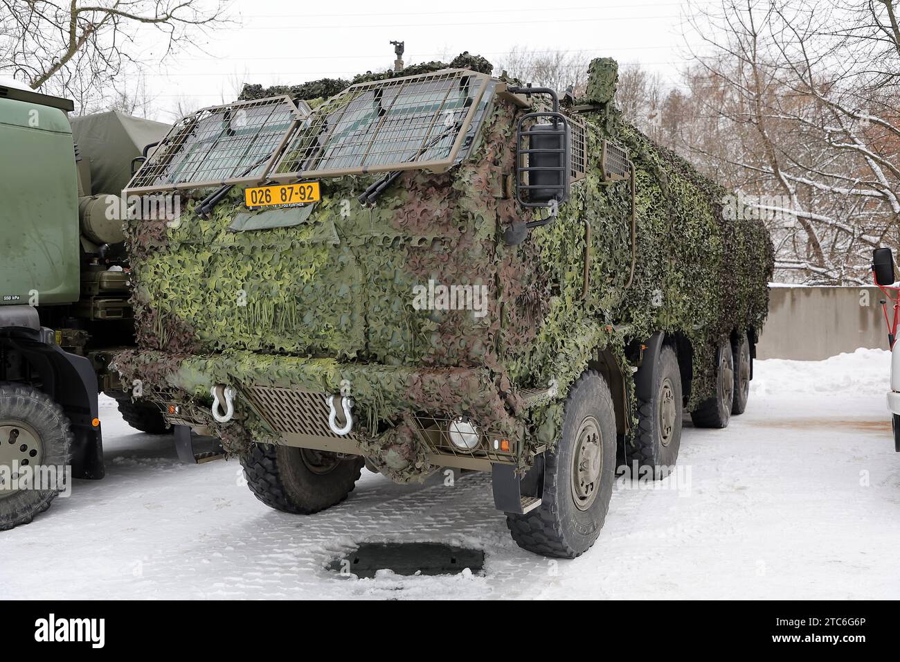 Le camion militaire 8x8 PRAM DE LA FORCE TATRA assiste à la plus grande réunion des camions Tatra, qui est entrée dans le Livre tchèque des records, Libros, Ostrava, le 10 décembre 2023. (Photo CTK/Petr Sznapka) Banque D'Images