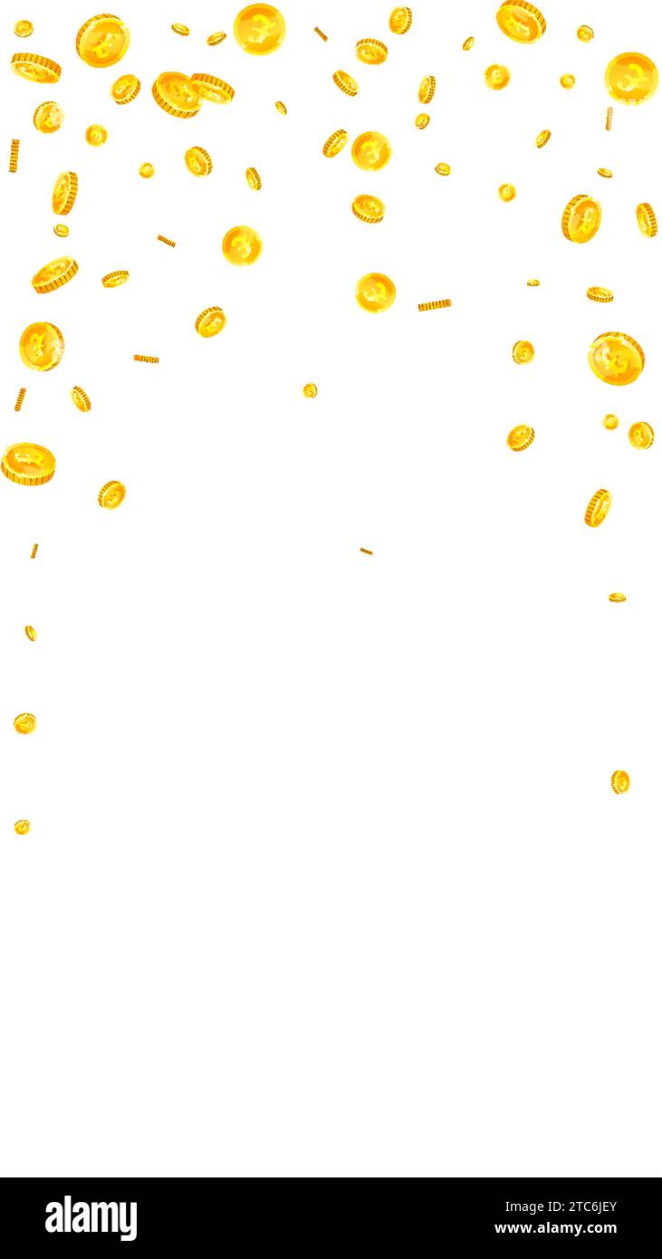 Les pièces de la livre sterling chutent. Pièces en livres sterling d'or éparpillées. Argent du Royaume-Uni. Concept de réussite commerciale. Illustration vectorielle. Illustration de Vecteur