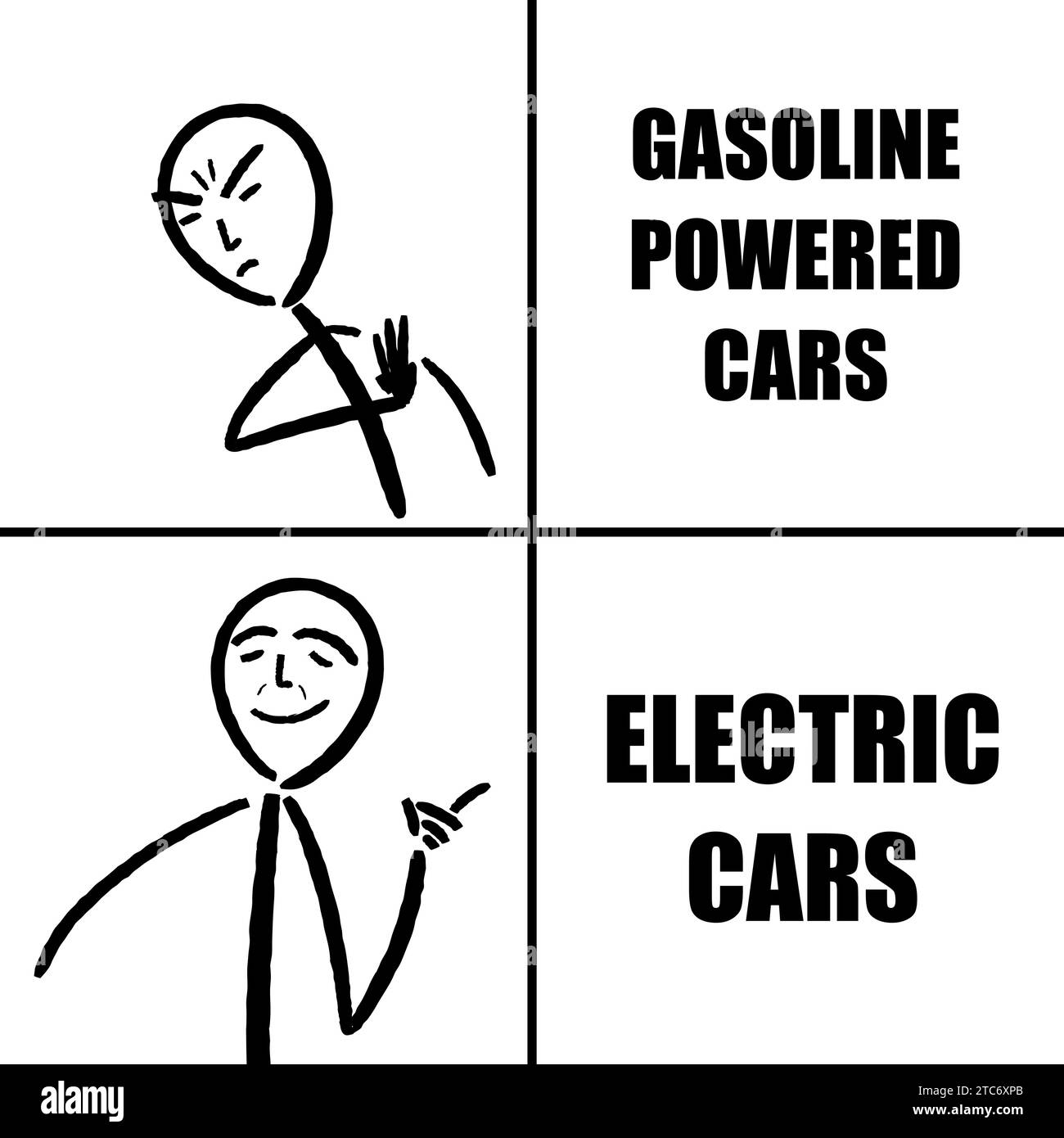 Essence vs voitures électriques meme. Meme drôle pour le partage de médias sociaux. Illustration de Vecteur