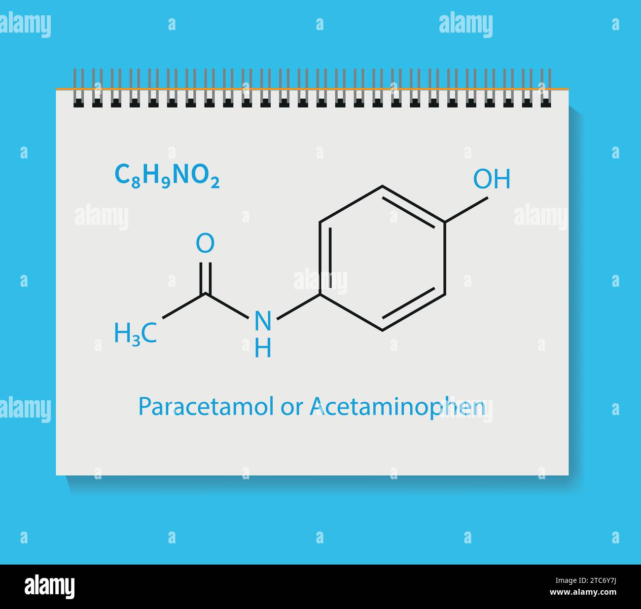 Formule chimique Paracétamol ou acétaminophène molécule de médicament analgésique illustration vectorielle squelettique. Illustration de Vecteur