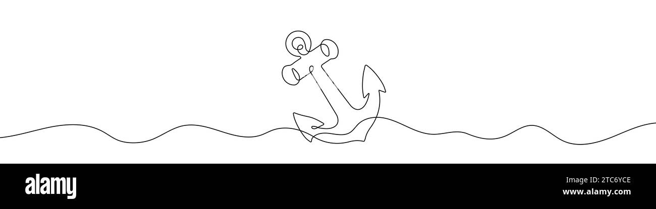 Dessin au trait continu d'une ancre de mer. Un arrière-plan de dessin au trait. Illustration vectorielle. Ligne continue d'ancrage. Illustration de Vecteur