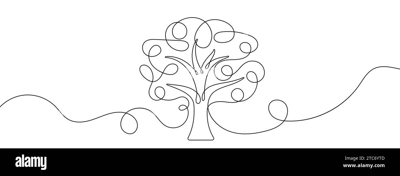 Dessin au trait continu de l'arbre. Un arrière-plan de dessin au trait. Illustration vectorielle. Icône d'arborescence à une seule ligne. Illustration de Vecteur