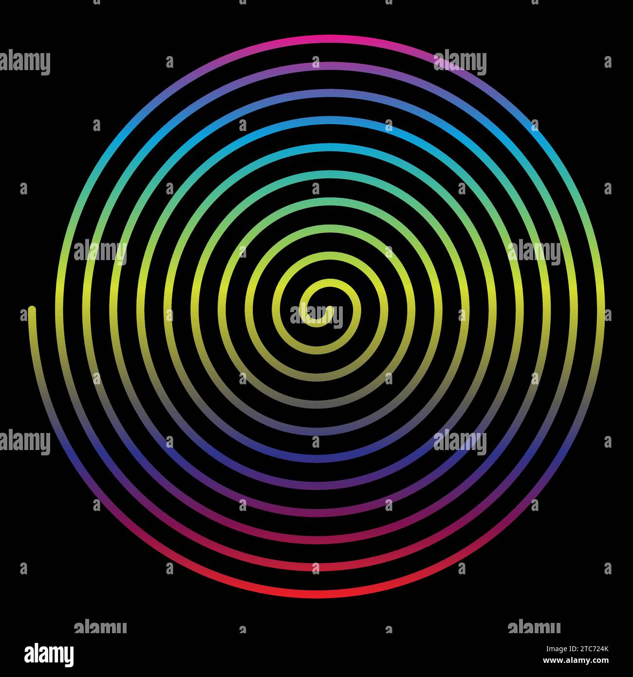 Illusion optique de gradient coloré radial de fond de spirales hypnotiques. Illustration de Vecteur