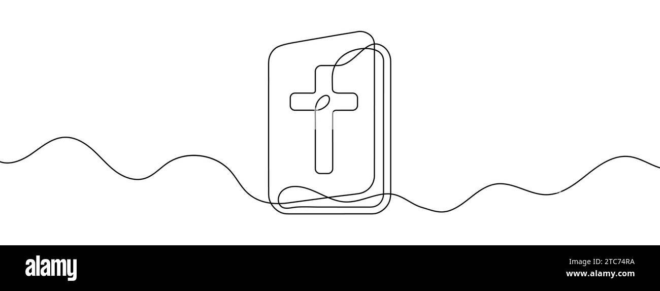 Dessin au trait continu de la Bible. Un arrière-plan de dessin au trait. Illustration vectorielle. Icône bible sur une seule ligne. Illustration de Vecteur